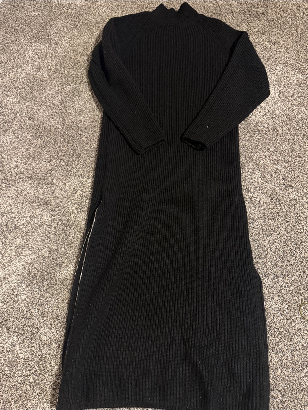 H&M Black Ribbed Long-Sleeve Midi Dress